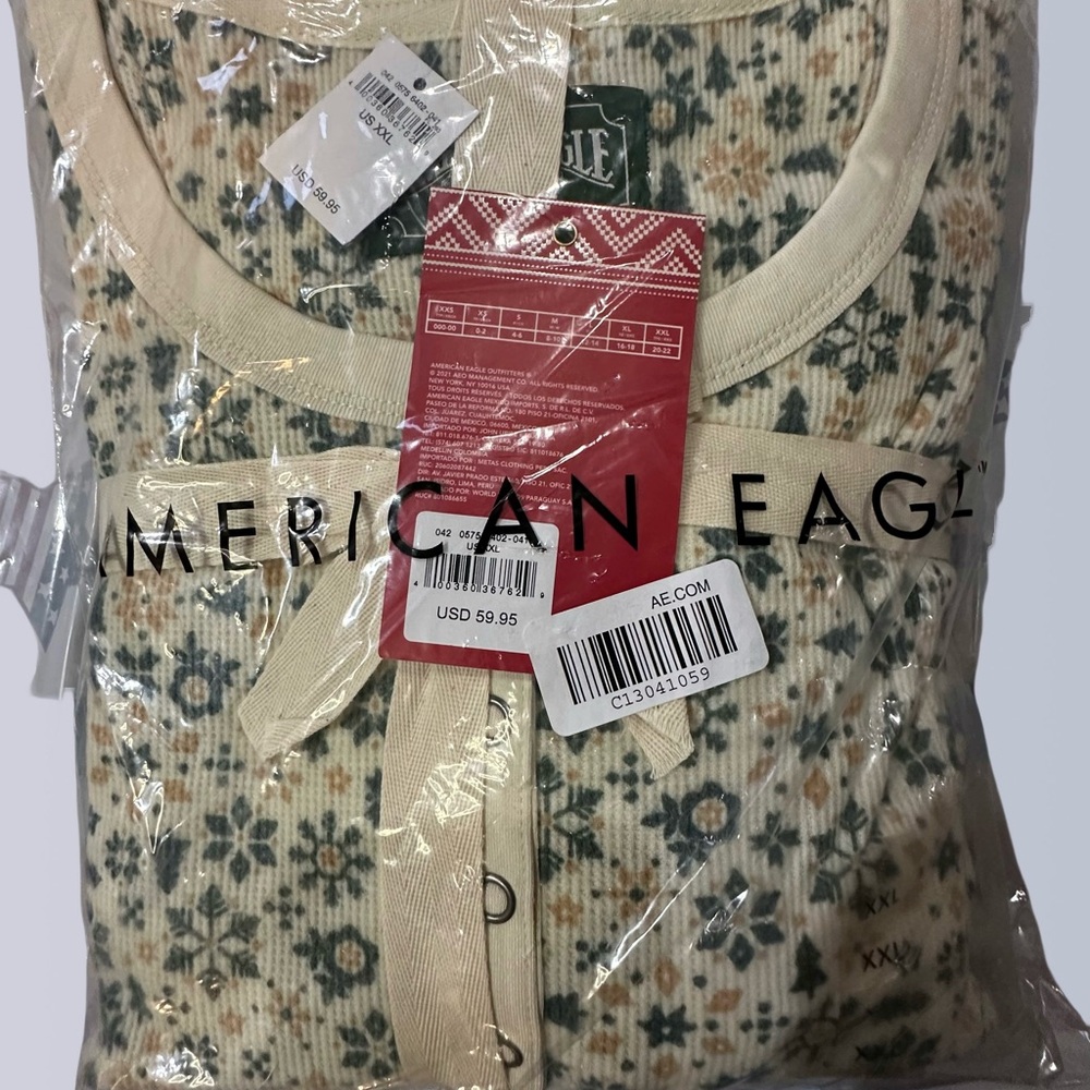 American Eagle Cream Floral Pajama Set